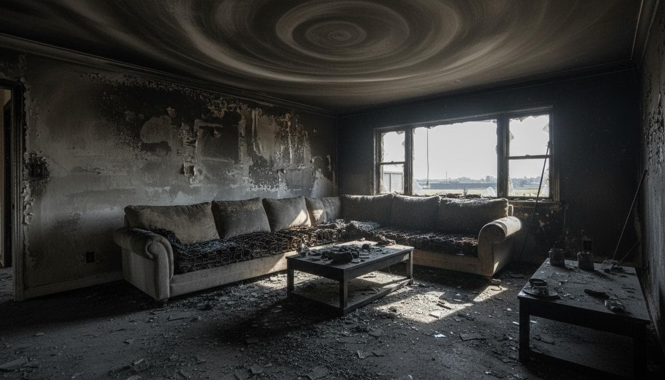 Fire Damage Living Room Rebuild before restoration